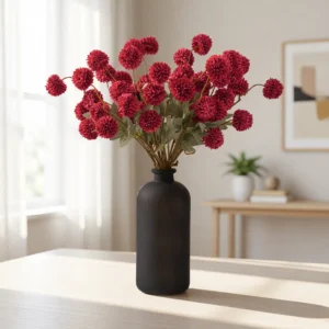 Real Touch Red Chrysanthemum Faux Flower Arrangement, 10 Stems Artificial Flowers for Living Room Fall Decor, No Watering Needed Vase Not Included
