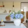 Lifelike Eucalyptus & Blue Hydrangea Faux Flower Arrangement, 28 Inch Silk Floral Centerpiece for Dining Table, Modern Home Decor, No Watering Needed