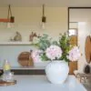 Lifelike Eucalyptus & Pink Hydrangea Faux Flower Arrangement, 28 Inch Silk Floral for Dining Table, Modern Fall Decor, No Watering Needed Vase Not