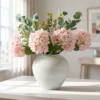 Lifelike Eucalyptus & Pink Hydrangea Faux Flower Arrangement, 28 Inch Silk Floral for Dining Table, Modern Fall Decor, No Watering Needed Vase Not