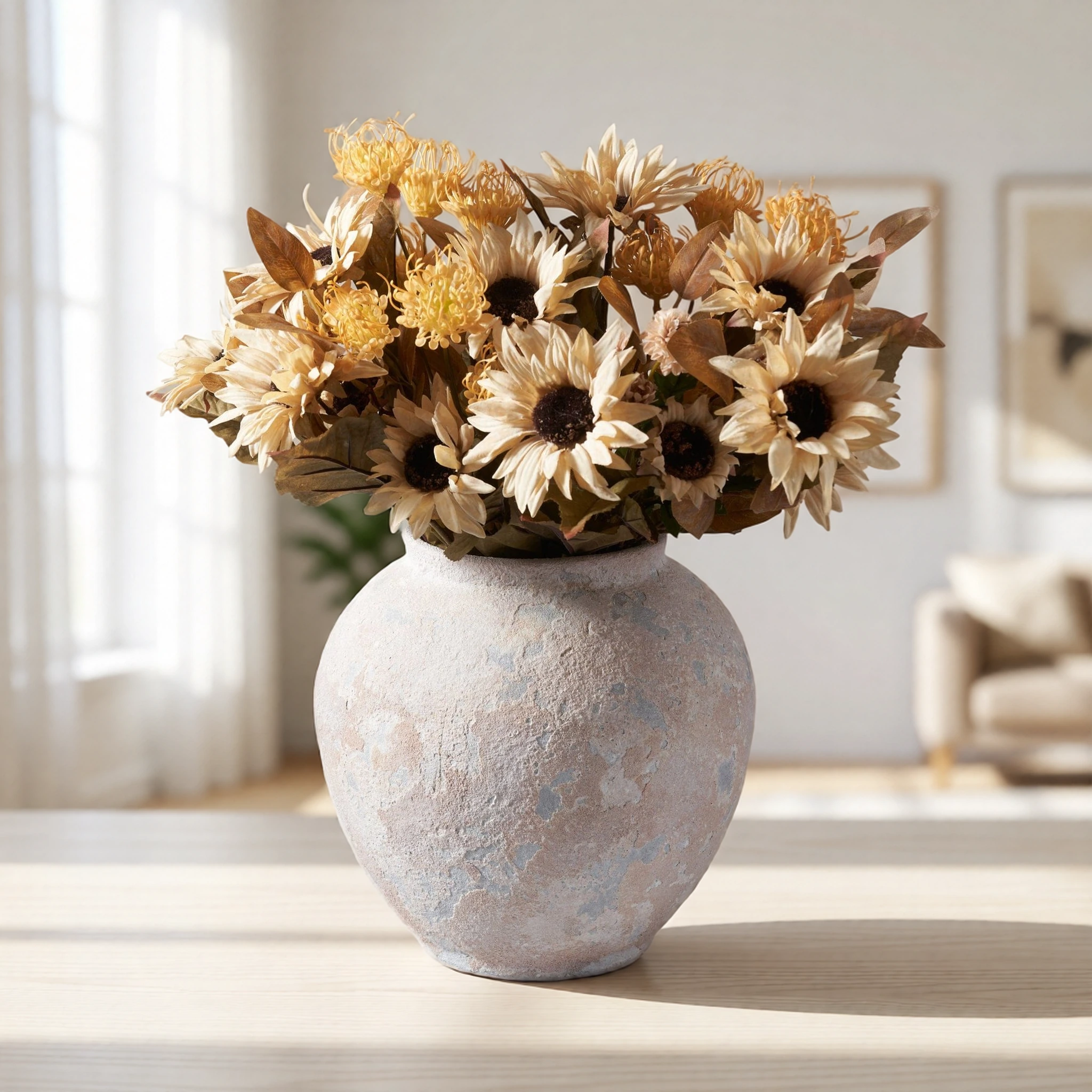 Real Touch Sunflower Faux Flower Arrangement, 22 Inch Artificial Floral Centerpiece for Fall Decor, No Watering Needed Vase Not Included