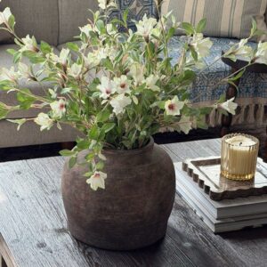 Lifelike Cream Petunia Faux Flower Arrangement, 30 Inch Silk Floral Centerpiece for Living Room, Spring Decor, No Watering Needed with Vase