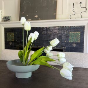 Lifelike White and Green Tulip Faux Flower Arrangement, 22 Inch Silk Floral for Living Room, Modern Spring Decor, No Watering Needed Vase Not Included