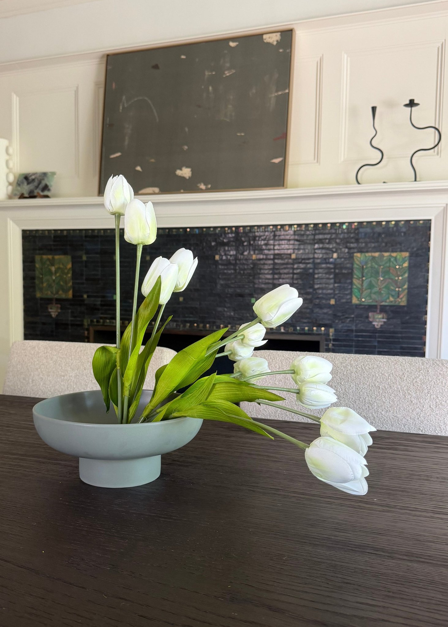 White and Green Fake Tulip Flower Bundle of 6 - 22"