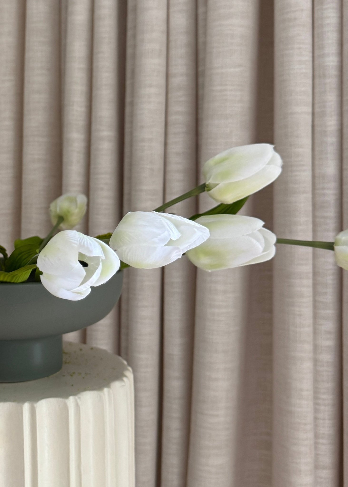 White and Green Fake Tulip Flower Bundle of 6 - 22"