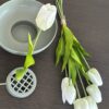Lifelike White and Green Tulip Faux Flower Arrangement, 22 Inch Silk Floral for Living Room, Modern Spring Decor, No Watering Needed Vase Not Included