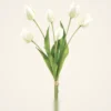 Lifelike White and Green Tulip Faux Flower Arrangement, 22 Inch Silk Floral for Living Room, Modern Spring Decor, No Watering Needed Vase Not Included