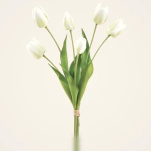 Lifelike White and Green Tulip Faux Flower Arrangement, 22 Inch Silk Floral for Living Room, Modern Spring Decor, No Watering Needed Vase Not Included