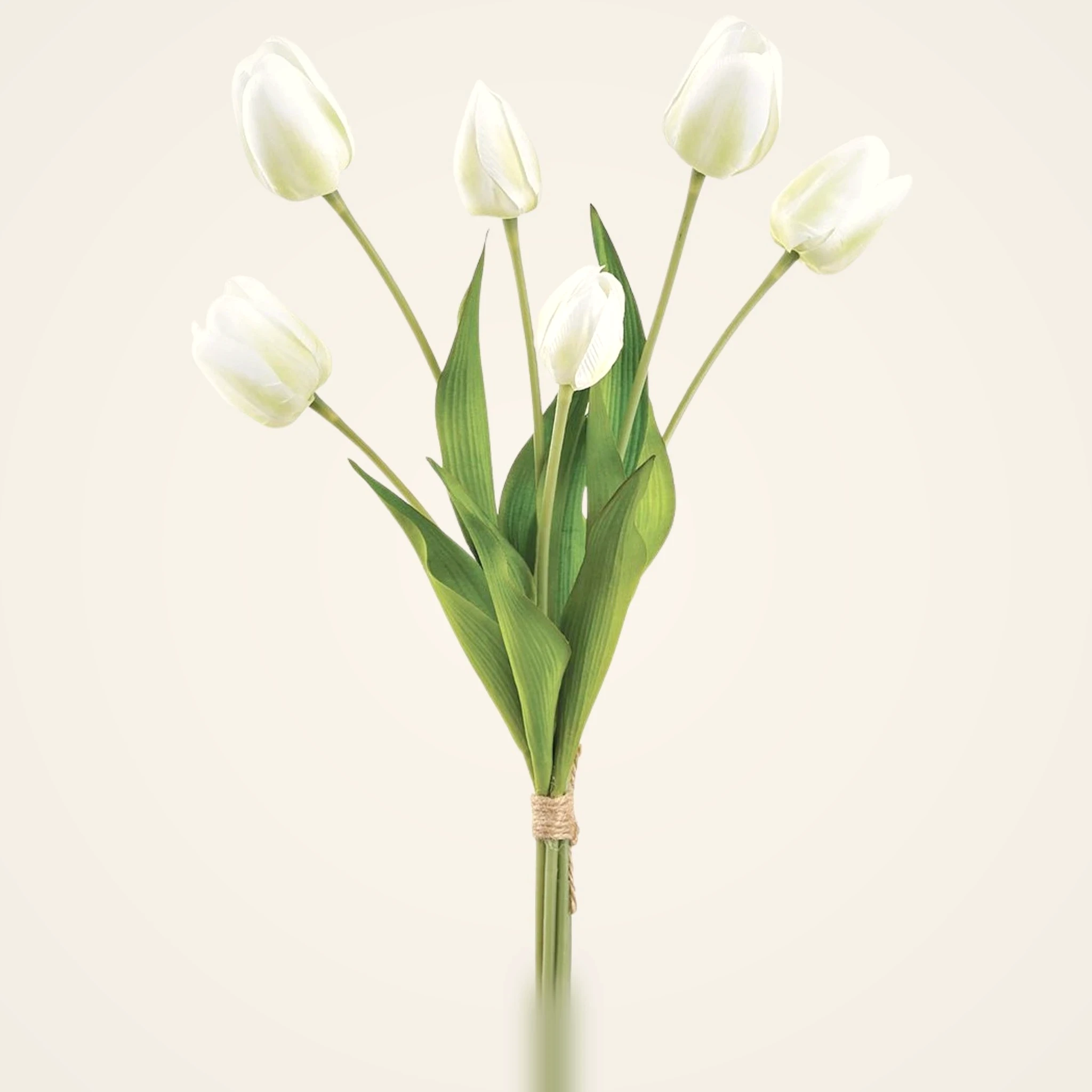 Lifelike White and Green Tulip Faux Flower Arrangement, 22 Inch Silk Floral for Living Room, Modern Spring Decor, No Watering Needed Vase Not Included