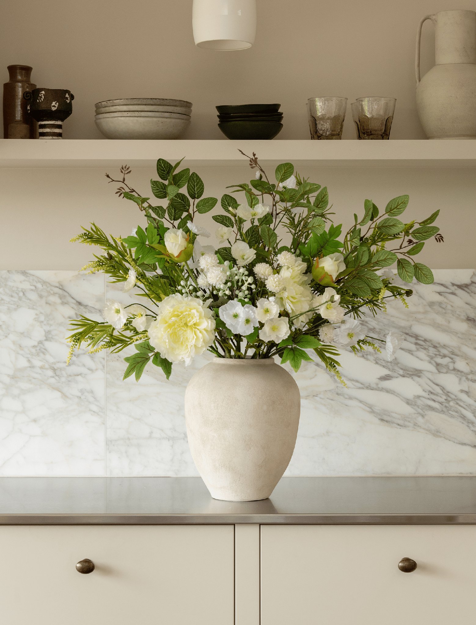 Faux Arrangement - White Poppy & Peony