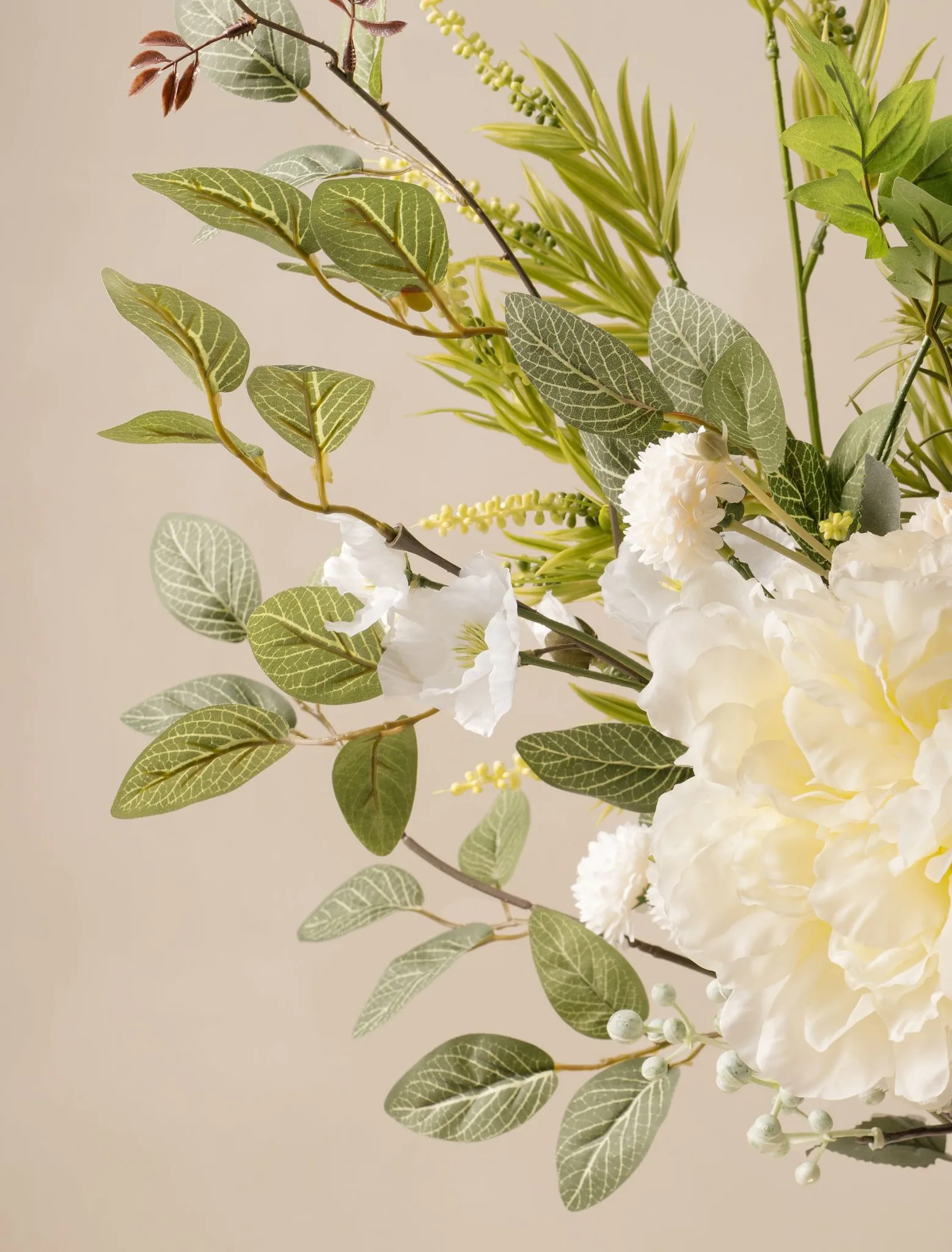 Lifelike White Poppy & Peony Faux Flower Arrangement, 21 Stems Artificial Silk Floral for Living Room Elegant Fall Decor, No Watering Needed Vase Not