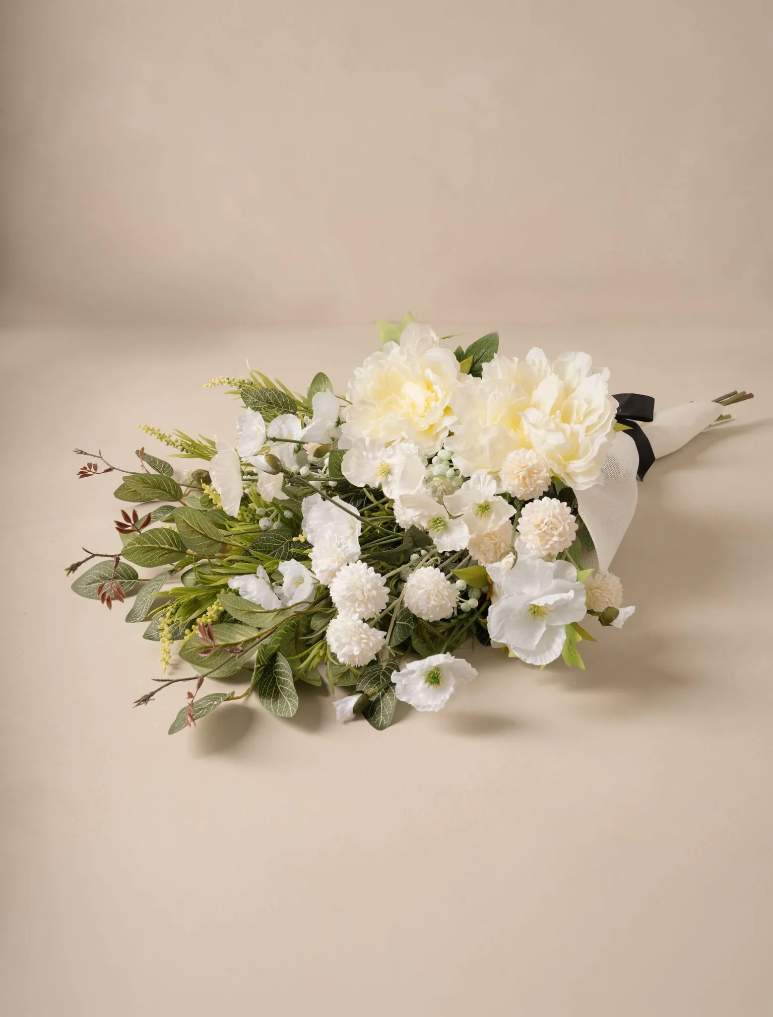 Lifelike White Poppy & Peony Faux Flower Arrangement, 21 Stems Artificial Silk Floral for Living Room Elegant Fall Decor, No Watering Needed Vase Not