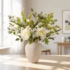Lifelike White Poppy & Peony Faux Flower Arrangement, 21 Stems Artificial Silk Floral for Living Room Elegant Fall Decor, No Watering Needed Vase Not