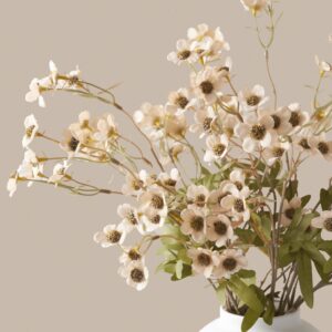 Lifelike Cream Faux Wax Flower Stems, 10 Artificial Flowers for Living Room Vase Not Included No Watering Needed