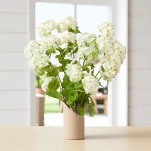 Real Touch White Hydrangea Faux Flower Arrangement, 31 Inch Silk Floral Centerpiece for Wedding Decor, No Watering Needed with Vase