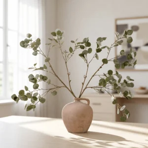 Lifelike Eucalyptus Faux Flower Arrangement, 2 Branches Artificial Greenery for Living Room, Rustic Home Decor, No Watering Needed Vase Not Included