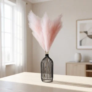 Lifelike Pink Pampas Grass Faux Flower Arrangement, 3 Stems for Living Room Vase Not Included, Spring Decor No Watering Needed
