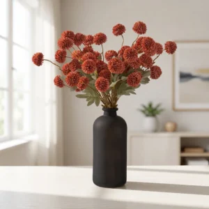 Lifelike Chrysanthemum Faux Flower Arrangement, Black, 24 Inch Artificial Flowers for Living Room, Fall Decor, Maintenance Free, Vase Not Included