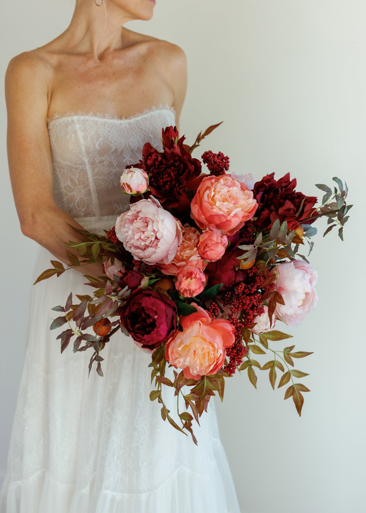 Pink Peony Faux Flower Arrangement, 21 Inch Silk Floral Centerpiece for Wedding, Elegant Decor, No Watering Needed with Vase