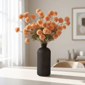 Real Touch Chrysanthemum Faux Flower Arrangement, Orange, 10 Stems (50 Heads), for Living Room Fall Decor, No Watering Needed Vase Not Included