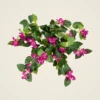 UV Treated Outdoor Faux Bougainvillea Hanging Bush, 25 Inch Green Fuchsia Artificial Plant for Living Room, Farmhouse Decor, No Watering Needed with