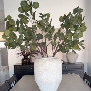 Lifelike Grey Eucalyptus Faux Floral Stems, 39" Polyester Artificial Branch for Living Room, Farmhouse Decor, Maintenance Free with Vase