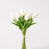 Real Touch White Tulip Faux Flower Arrangement, 12 Blooms Artificial Flowers for Living Room Spring Decor, No Watering Needed with Vase