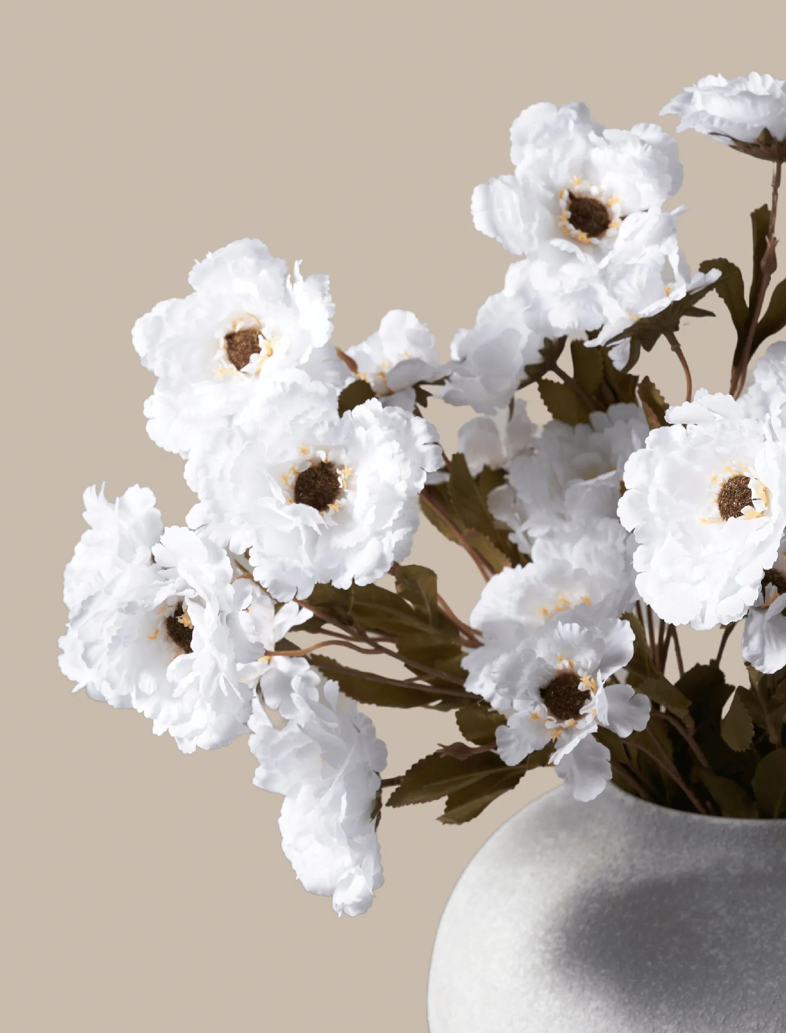 Lifelike White Peony Faux Flower Arrangement, 8 Stems Artificial Flowers for Living Room Elegant Decor, No Watering Needed Vase Not Included