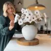 Lifelike White Peony Faux Flower Arrangement, 8 Stems Artificial Flowers for Living Room Elegant Decor, No Watering Needed Vase Not Included