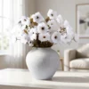 Lifelike White Peony Faux Flower Arrangement, 8 Stems Artificial Flowers for Living Room Elegant Decor, No Watering Needed Vase Not Included
