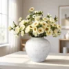 Lifelike Ivory Rose Faux Flower Arrangement, 28 Inch Silk Floral Centerpiece for Living Room, Elegant Home Decor, No Watering Needed Vase Not Included