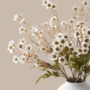 Lifelike White Wax Flower Faux Floral Stems, 10 Artificial Flowers for Living Room Vase Not Included No Watering Needed