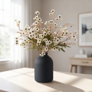 Lifelike White Wax Flower Faux Floral Stems, 10 Artificial Flowers for Living Room Vase Not Included No Watering Needed