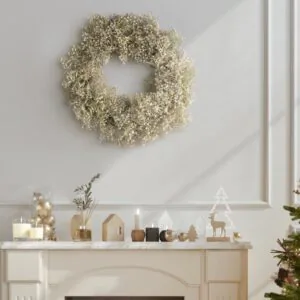 Real Touch Baby's Breath Artificial Wreath, 22 Inch Dried Natural Winter Decor for Front Door, No Watering Needed