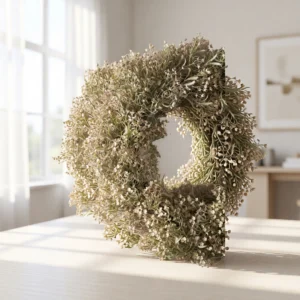 Real Touch Baby's Breath Artificial Wreath, 22 Inch Dried Natural Winter Decor for Front Door, No Watering Needed