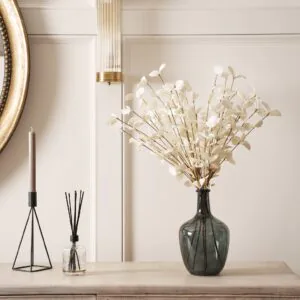 Lifelike Ivory Eucalyptus Faux Floral Stems, 5 Artificial Greenery for Living Room, Fall Decor, No Watering Needed Vase Not Included