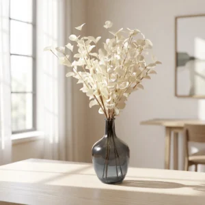 Lifelike Ivory Eucalyptus Faux Floral Stems, 5 Artificial Greenery for Living Room, Fall Decor, No Watering Needed Vase Not Included