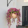 UV Resistant Purple Petunia Faux Flower Arrangement, 29cm x 15cm Hanging Basket for Outdoor Decor, No Watering Needed
