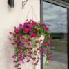 UV Resistant Purple Petunia Faux Flower Arrangement, 29cm x 15cm Hanging Basket for Outdoor Decor, No Watering Needed