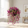 UV Resistant Purple Petunia Faux Flower Arrangement, 29cm x 15cm Hanging Basket for Outdoor Decor, No Watering Needed