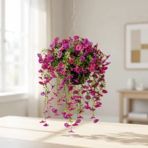 UV Resistant Purple Petunia Faux Flower Arrangement, 29cm x 15cm Hanging Basket for Outdoor Decor, No Watering Needed
