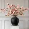 Lifelike Blush Japanese Cherry Blossom Faux Flower Arrangement, 6 Stems for Living Room Spring Decor, No Watering Needed Vase Not Included