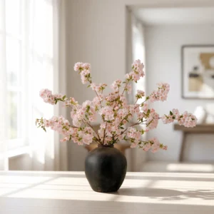 Lifelike Blush Japanese Cherry Blossom Faux Flower Arrangement, 6 Stems for Living Room Spring Decor, No Watering Needed Vase Not Included