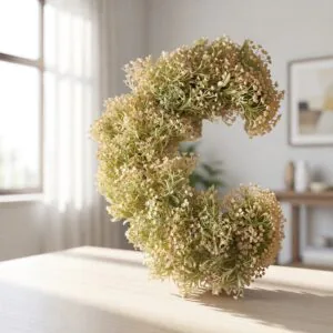 White Baby’s Breath Artificial Wreath, 22 Inch, Faux Floral Gypsophila Wreath, Lifelike Silk Blooms, for Front Door & Spring Decor