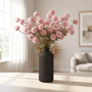 Real Touch Chrysanthemum Faux Flower Arrangement, Pink, 10 Stems, 50 Heads, for Living Room Spring Decor, No Watering Needed Vase Not Included