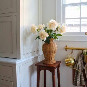 Real Touch Beige Duchess Rose Faux Flower Arrangement, 20 Inch Silk Floral for Living Room, Minimalist Decor, No Watering Needed