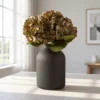 Lifelike Green Hydrangea Faux Flower Arrangement, 4 Stems Dried Natural Artificial Flowers for Living Room, Fall Decor, Maintenance Free, Vase Not