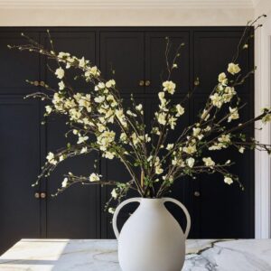 White Clay Jug Vase, 14 Inch Artificial Flower for Minimalist Living Room, No Watering Needed