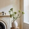 White Clay Jug Vase, 14 Inch Artificial Flower for Minimalist Living Room, No Watering Needed