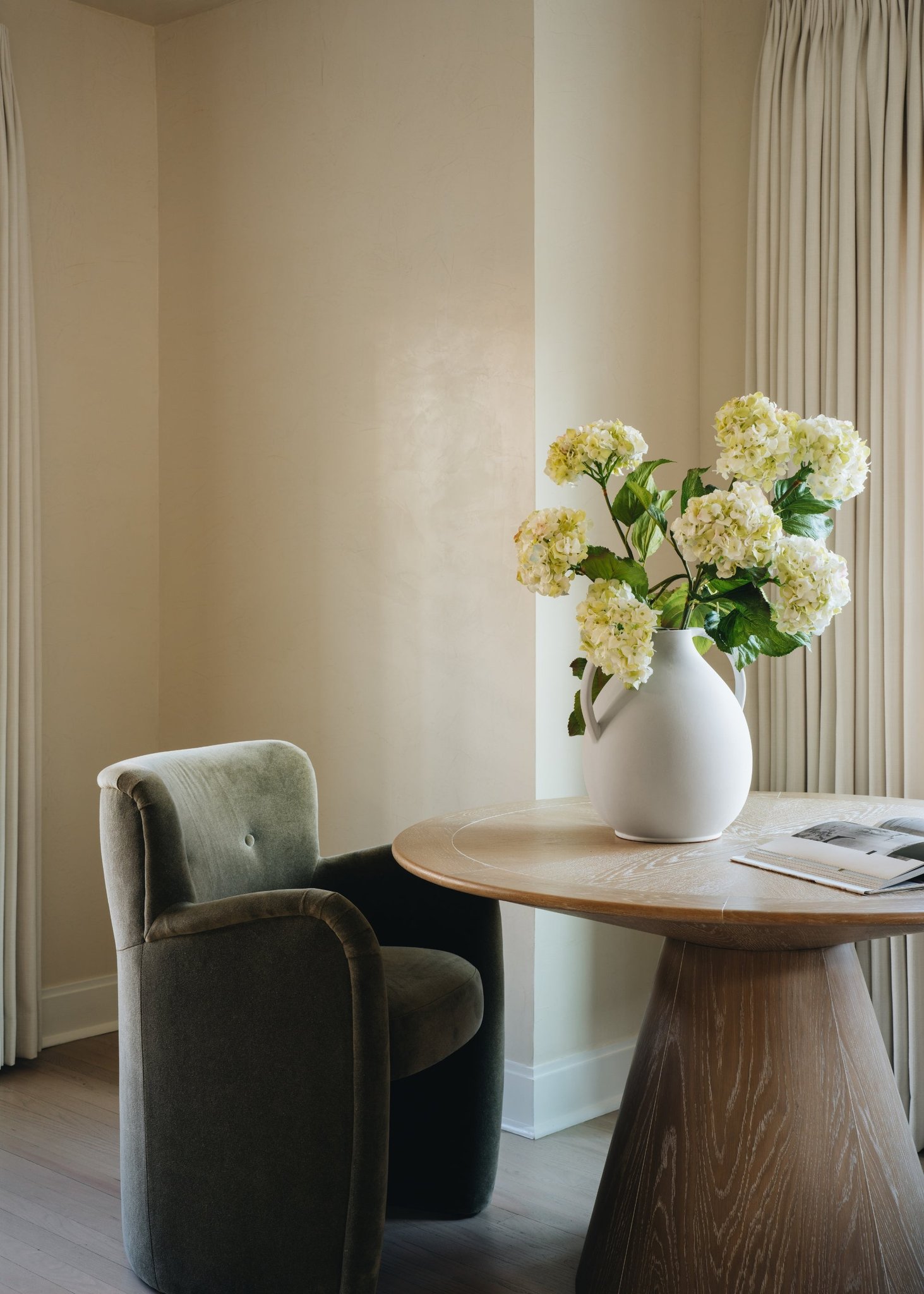 White Clay Jug Vase, 14 Inch Artificial Flower for Minimalist Living Room, No Watering Needed